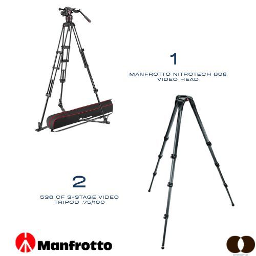 Manfrotto Nitrotech 608 video head / 536 CF 3-STAGE VIDEO TRIPOD ,75/100
