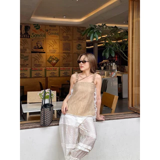 Pretzel Top *Coffee พร้อมส่ง / ชมพู พรี รอ 7 วัน* เสื้อสายเดี่ยว แต่งสายระบายและลูกไม้ ใส่สบาย