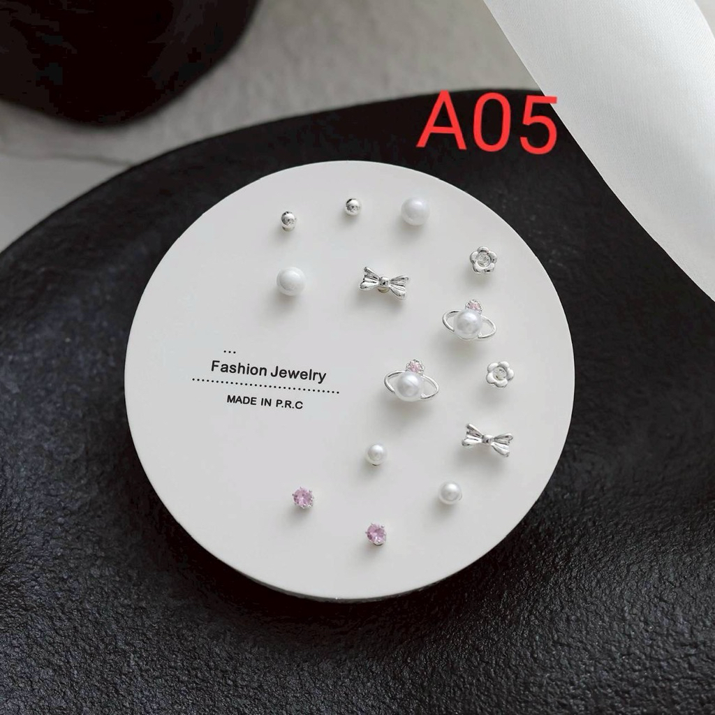 A05 🎀 [Pink Galaxy & Pearl Set] เซตต่างหู 7 คู่ - หวานละมุน สไตล์คุณหนูเกาหลี ✨