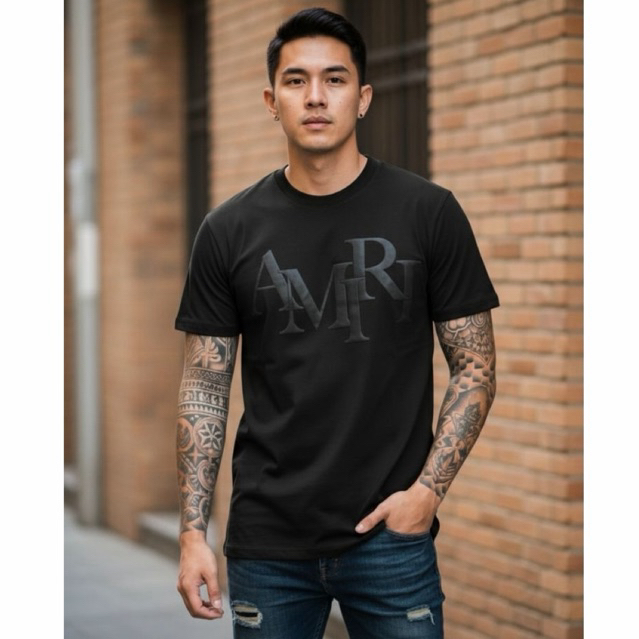 เสื้อยืด Amiri-111 โลโก้สกรีนนูน งานสีดำตัวฮอต งานจากร้านยีนส์เจริญ