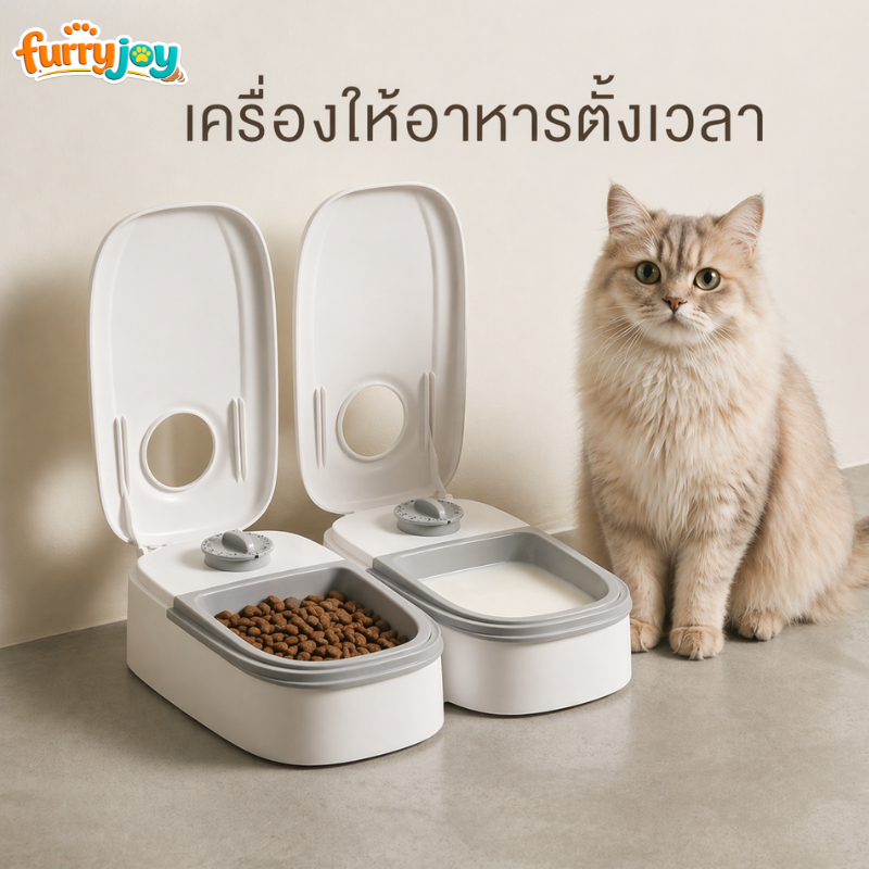 เครื่องให้อาหารสัตว์เลี้ยงอัตโนมัติ 2 ช่อง ตั้งเวลาได้ 48ชม เก็บความสด 24ชม เงียบ 15dB ใช้ได้ทั้งอาหารเม็ดและเปีย
