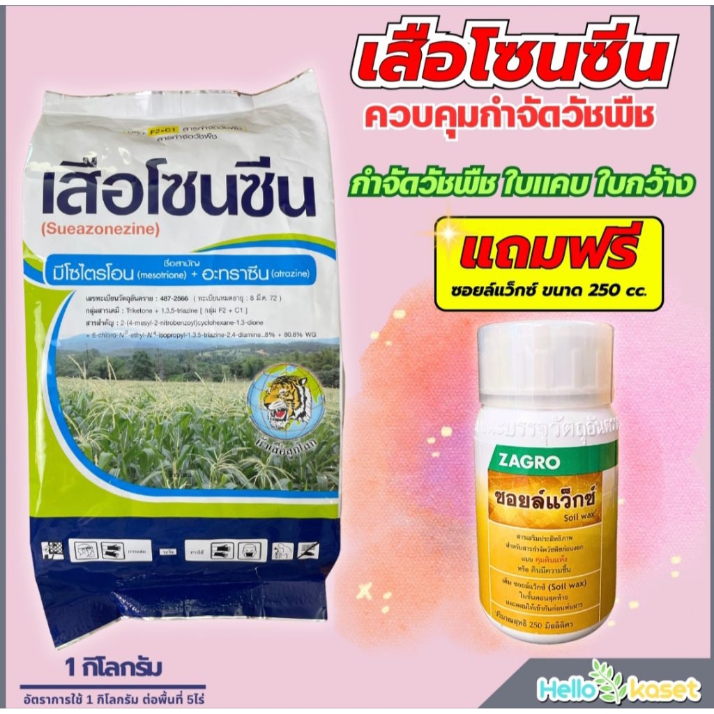 เสือโซนซีน 1โล +ซอยแว็ก250ซีซี 1 ขวด สารออกฤทธิ์คุม กำจัดวัชพืชในไร่ข้าวโพด ไร่อ้อย