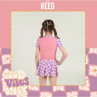 ✨NEW✨KEED : PINK FLOWER ชุดว่ายน้ำเด็กโต ชุดแยก แขนยาว+กางเกงขาสั้น และ ชุดกระโปรแขนยาวขาสั้น ว่ายน้ำ กัน UV50+
