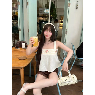 🌟Mamildya.shop🌟 เสื้อสายเดี่ยว แต่งลูกไม้ / M2-4/NUSA-ปักโรส⚫