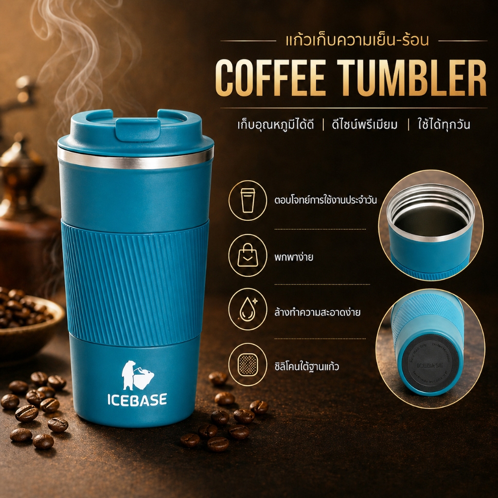 แก้วเก็บอุณหภูมิ ICEBASE สำหรับ Coffee ใส่กาแฟ 17 Oz. (510ML.) เก็บได้ทั้งร้อน-เย็น รุ่น SUIT รหัส VL-502 ราคา ถูกที่สุด ดีลบีเคเค