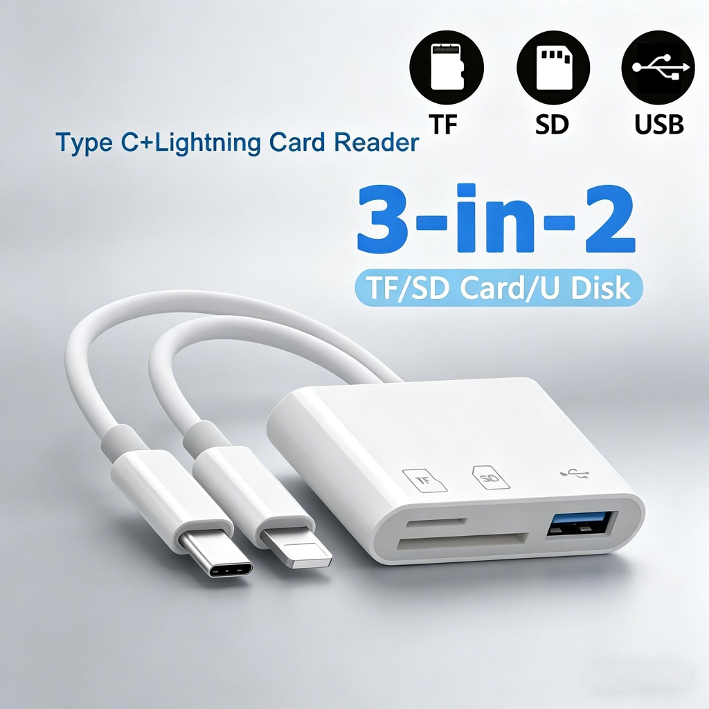 อะแดปเตอร์การ์ดรีดเดอร์ SD TF USB 3In2 2in2 card reader ใช้ได้กับโทรศัพท์ คอมพิวเตอร์