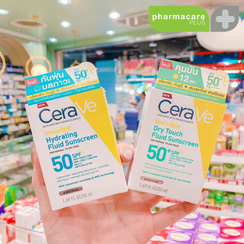 CeraVe Invisible Hydrating Fluid Sunscreen 50 ml และ CeraVe Invisible Dry Touch Fluid Sunscreen 50 m