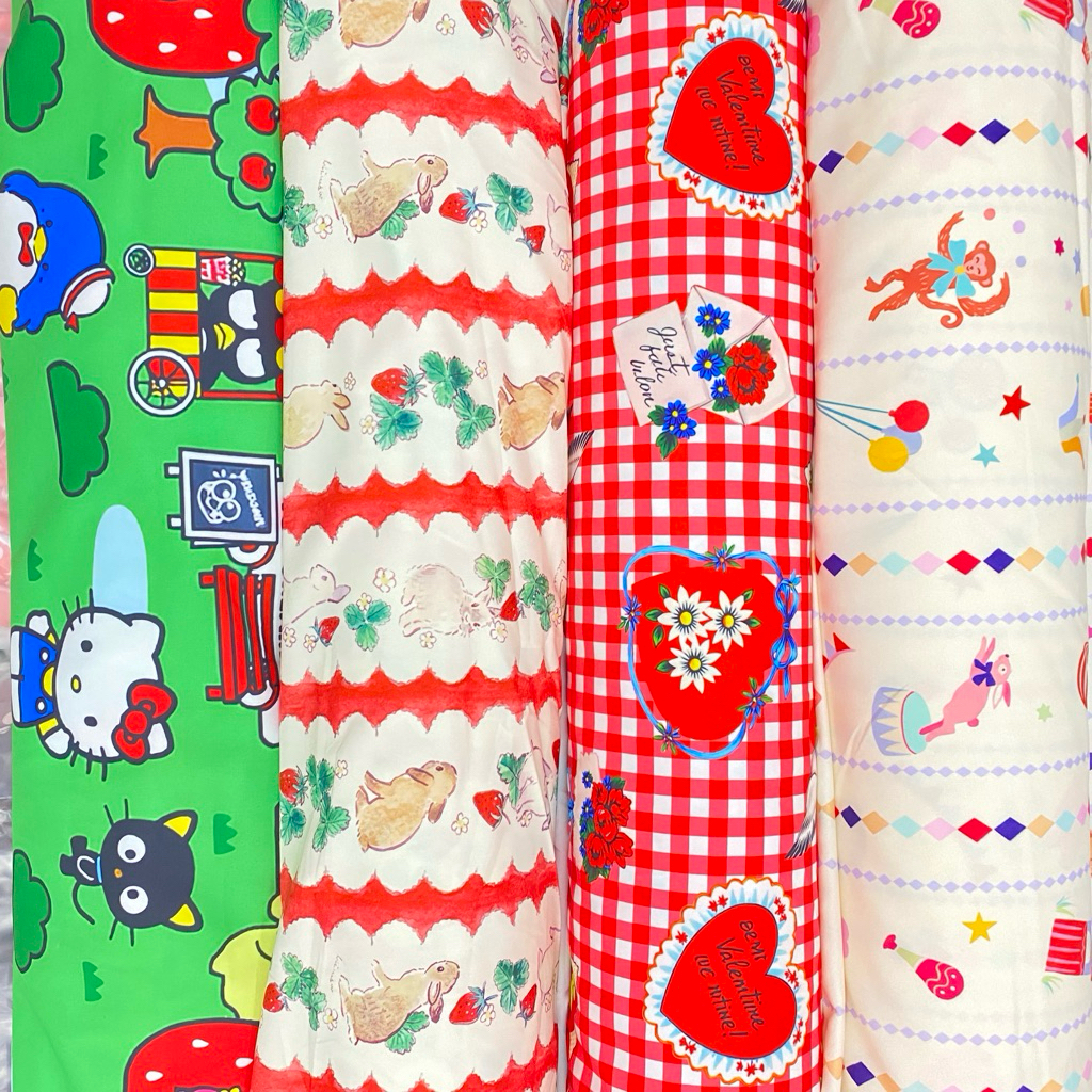15 ผ้าปริ้นดิจิตอล หลา 145cmx90cm พริ้ว ลื่น ไม่ร้อน Rabbit Heart Kitty