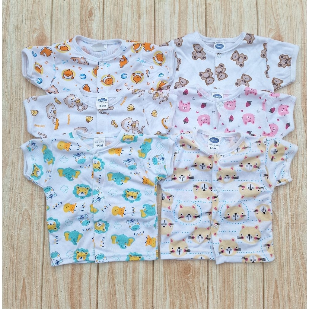 แพ็ค3ตัว เสื้อยืดแขนสั้นกระดุ่มหน้า 0-3M,6-9M ลายการ์ตูนน่ารัก