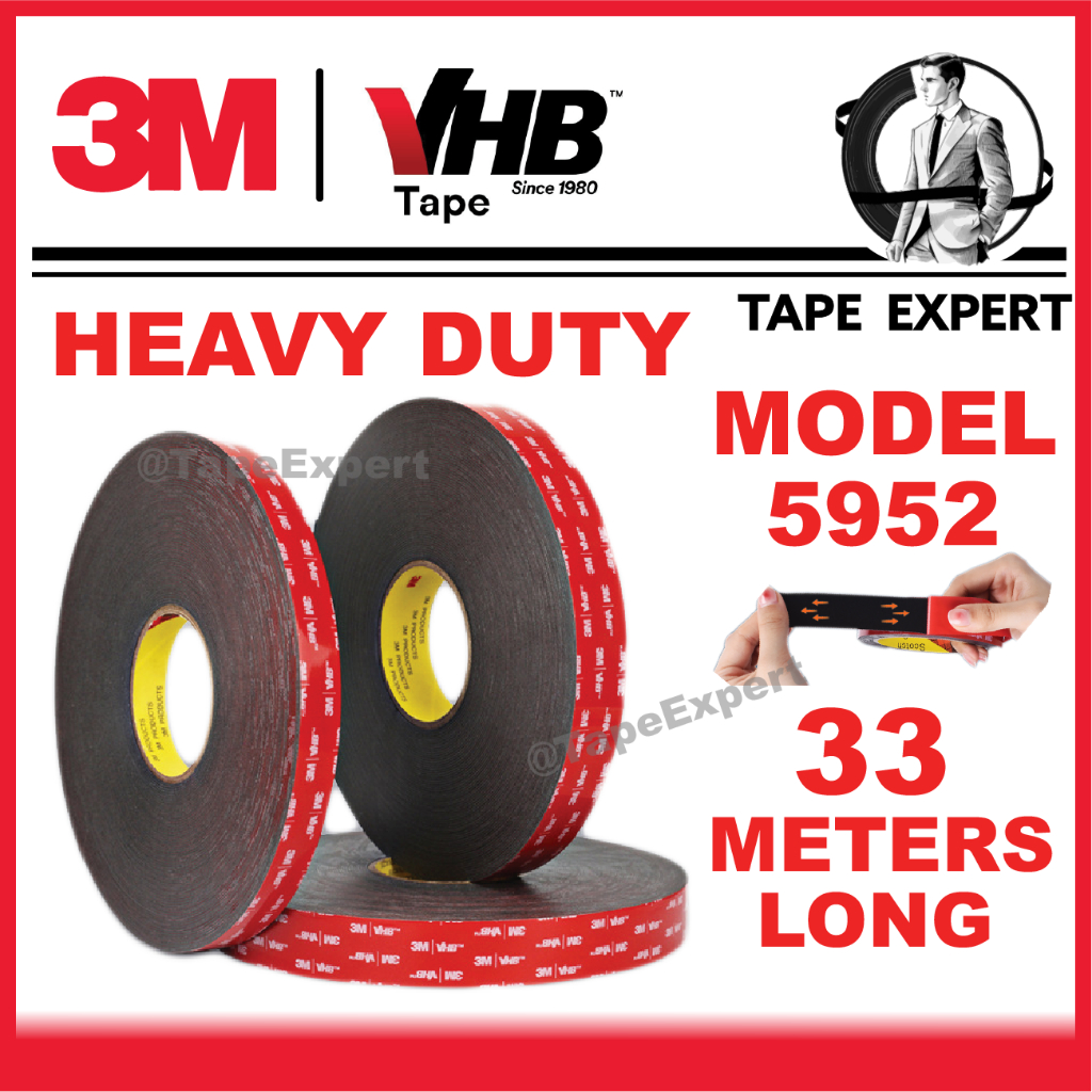 33M VHB เทปสองหน้าสีดํารุ่น 5952 Strong Heavy Duty 3M อะคริลิค 10 มม.เทปอุณหภูมิสูง Super กาว