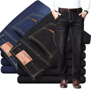 Men Slim Fit jeans ยืดกางเกงยีนส์ผ้าที่ดีที่สุด กางเกงยีนส์คุณภาพสูงสีดําและสีน้ําเงิน