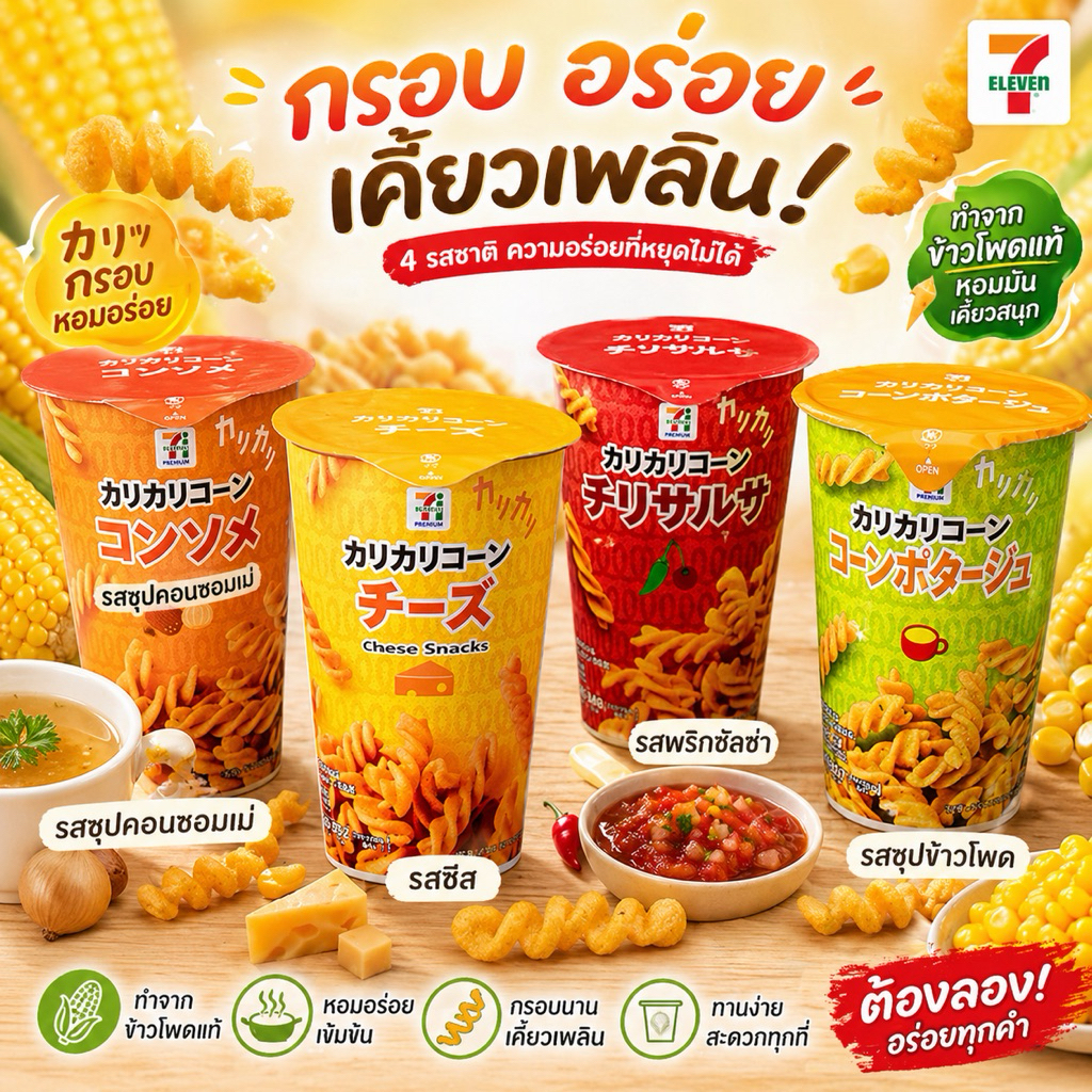 ขนมเกรียว7-11ญี่ปุ่น อร่อยแนะนำ Karikari  Corn Snacks