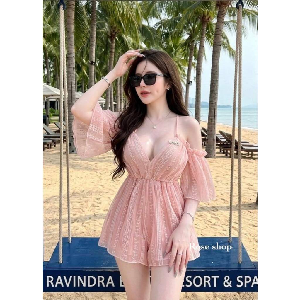 (new) สวยสับ รับซัมเมอร์! 🌸✨  จั๊มสูทปาดไหล่ แขนพองระบาย คอวี ดีเทลแน่นๆ ผ้าดีมากกก ใส่แล้วดูแพง สวย หวาน เซ็กซี่ ครบจบ