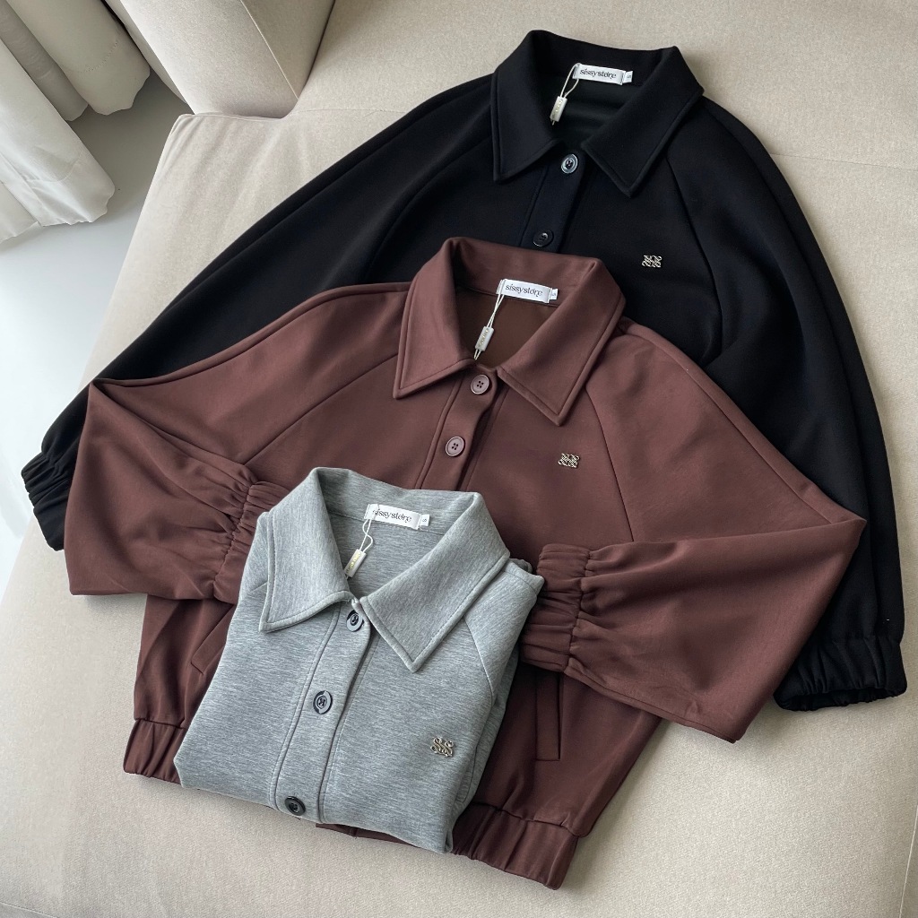 SISSY : เสื้อ Jacket แขนยาวปลายสม็อค (S–XL) คอปก กระดุมหน้าใช้งานได้จริง ปักอะไหล่เงิน Everyday Elegant Look รูปที่ 4