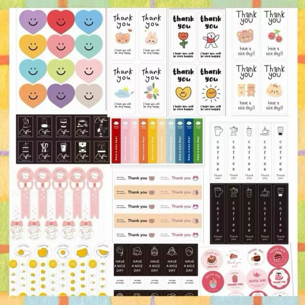 สติ๊กเกอร์ขอบคุณทรงยาว สติ๊กเกอร์สายคาดติดแก้วกาแฟ ติดขวดแก้วเครื่องดื่ม สติ๊กเกอร์ฉลากซีล (100-120ดวง/แพค)