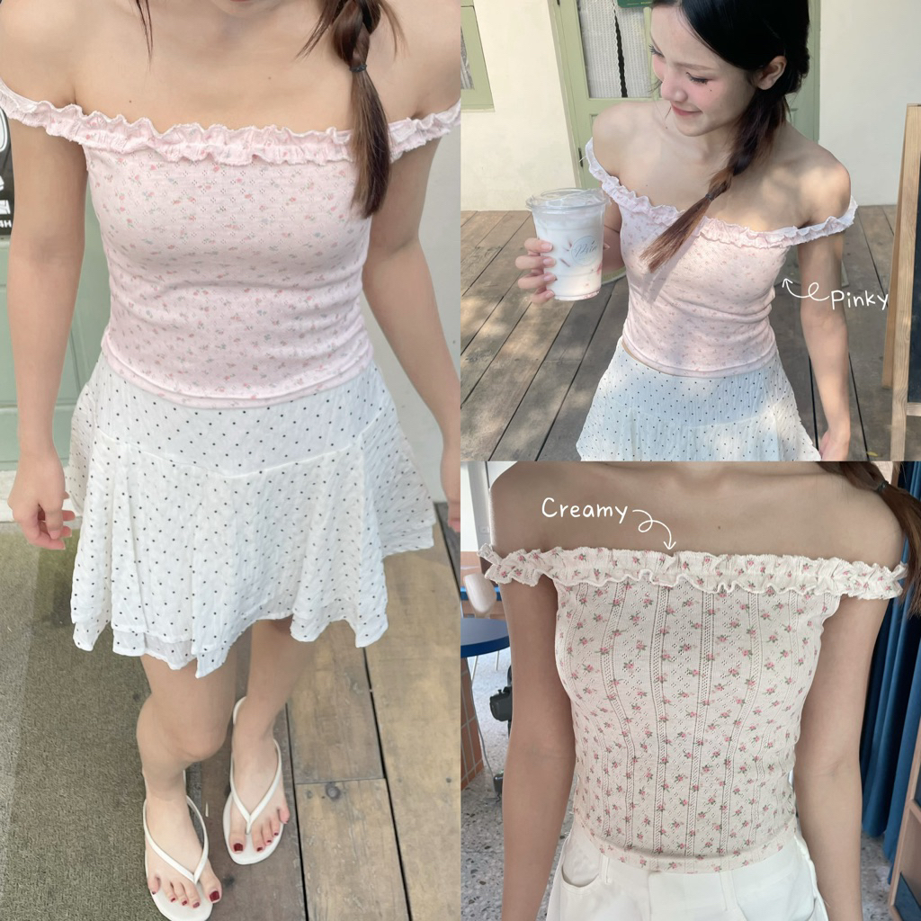 📍New Color เสื้อปาดไหล่ Luna top ปาดไหล่ดีเทลระบาย น่ารักมากห้ามพลาดเลยสาวๆ