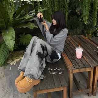 Wana.Outfits - Crazy Jeans กางเกงยีนส์ขากระบอกใหญ่ งานฟอกhandmade