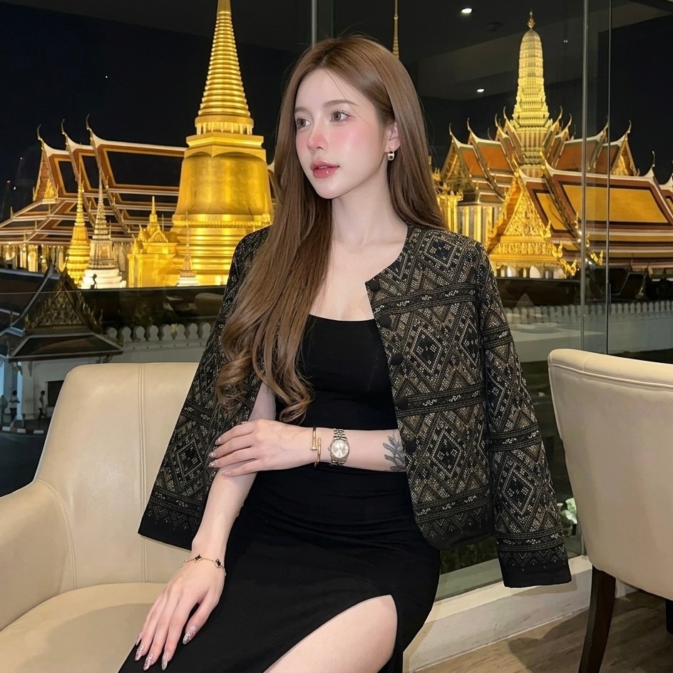LANNATHAI - เสื้อคลุมผ้าฝ้ายพิมพ์ลายกระดุมปั้ม ทรงสวยใส่สบายมากค่ะ