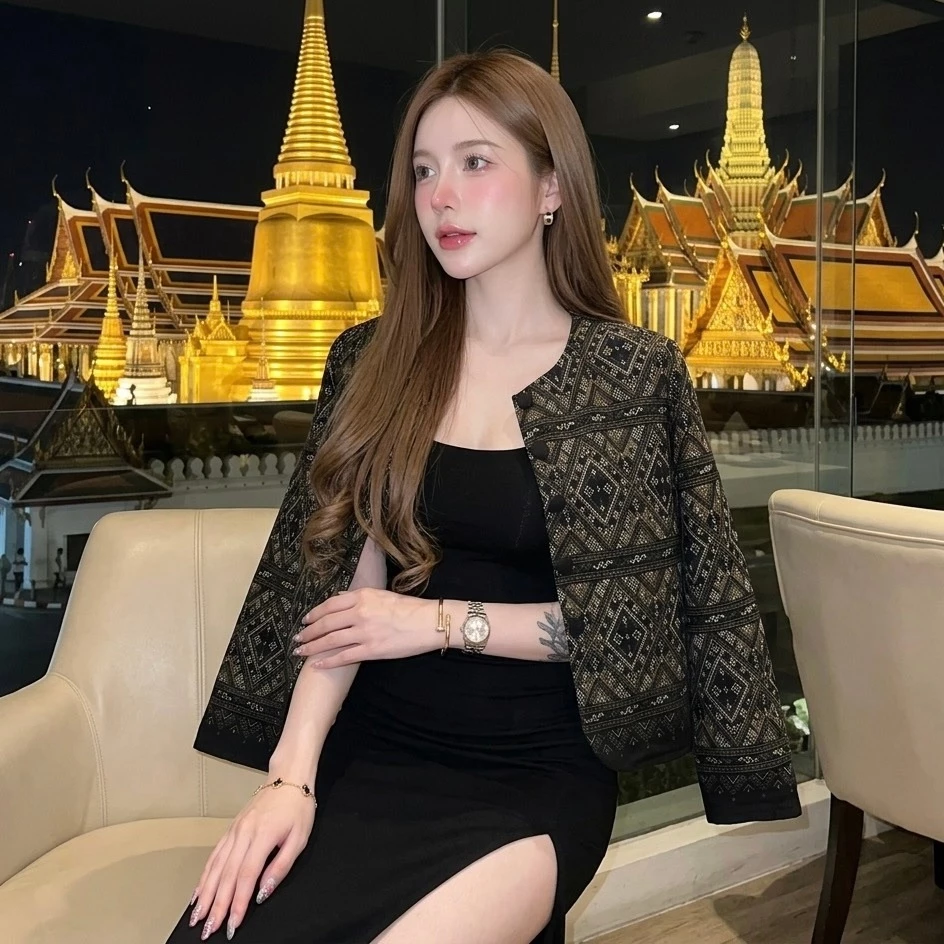 LANNATHAI - เสื้อคลุมผ้าฝ้ายพิมพ์ลายกระดุมปั้ม ทรงสวยใส่สบายมากค่ะ