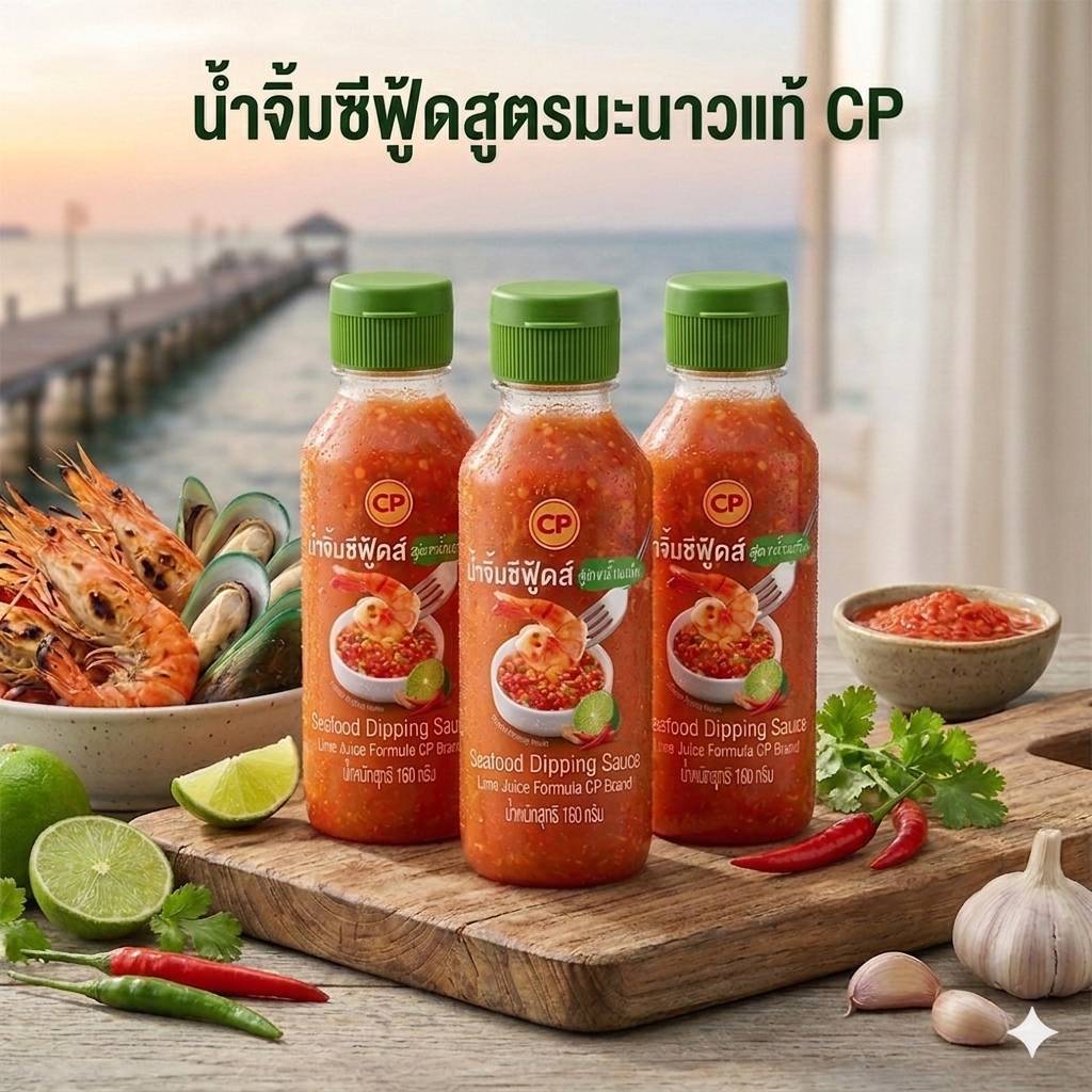 (3 ขวด)น้ำจิ้มซีฟู้ด CP สูตรมะนาวแท้ เปรี้ยวหอม ถึงรสมะนาวแท้ แซ่บทุกคำ