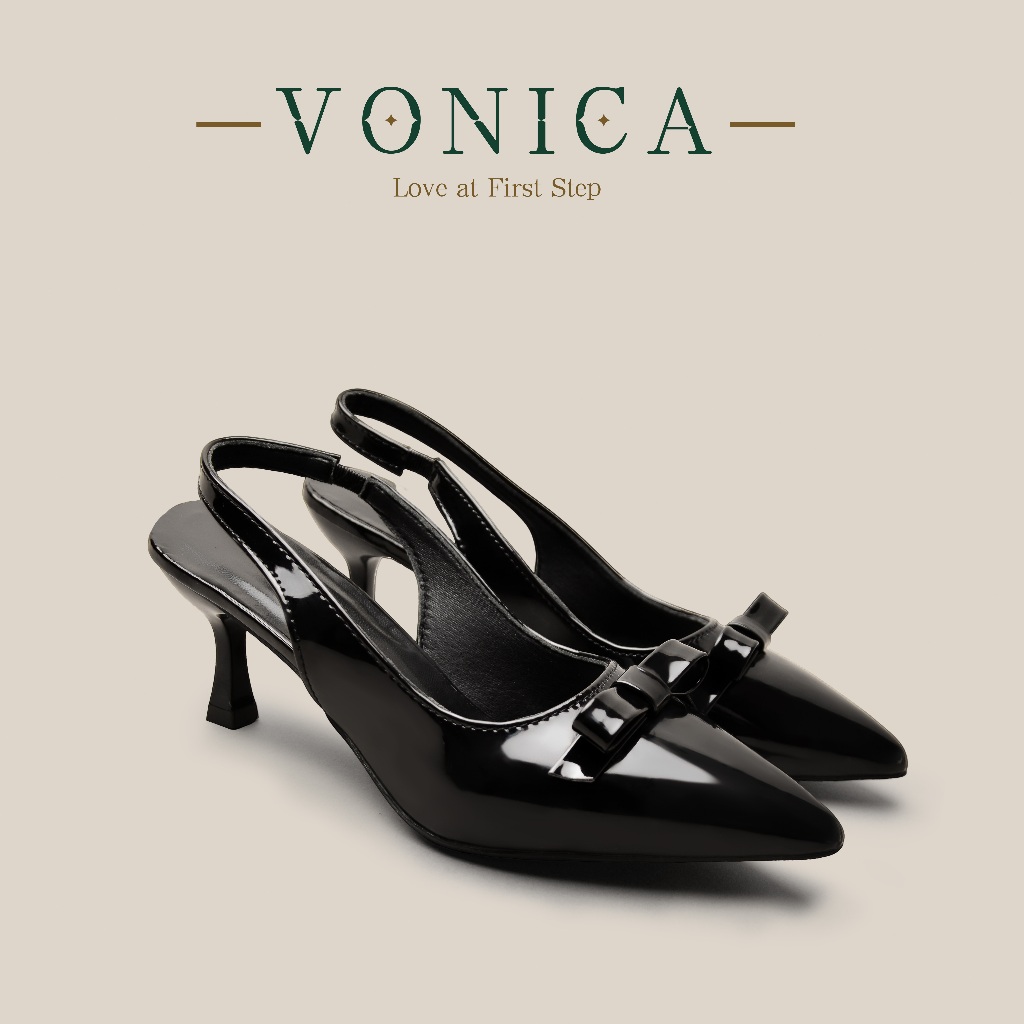 VONICA รองเท้าส้นสูงผู้หญิงสไตล์ฝรั่งเศส 2 นิ้ว รองเท้าส้นเข็ม รองเท้าแตะผู้หญิง สวมใส่ทำงานเบาๆ