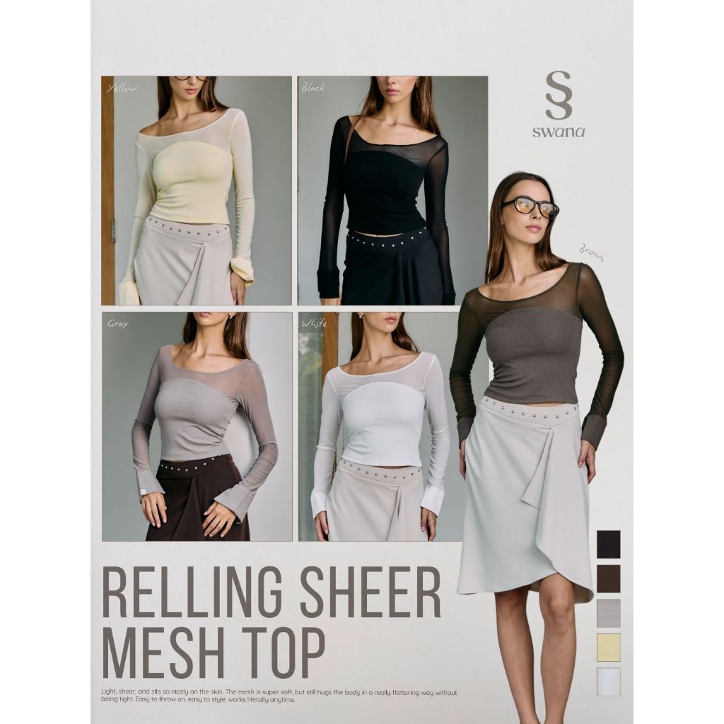 Swana.ss - Relling sheer mesh top [เรล-ลิ่ง] S-XL แค่เสื้อ เสื้อ mesh แขนยาวเนื้อบางโปร่ง