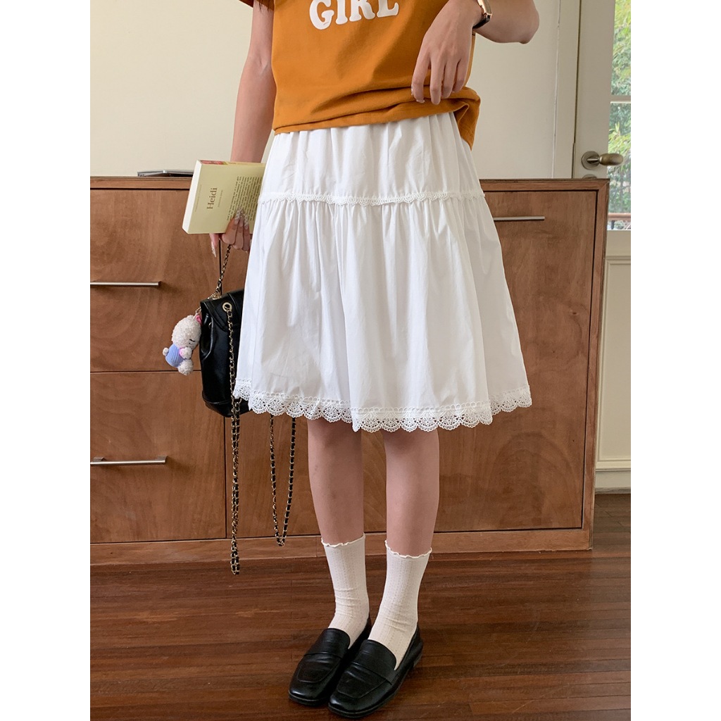 Somedays l 🐰Mei Skirt กระโปรงผ้าโพลีเอสเตอร์แต่งลูกไม้ ใส่สบาย มีซับใน