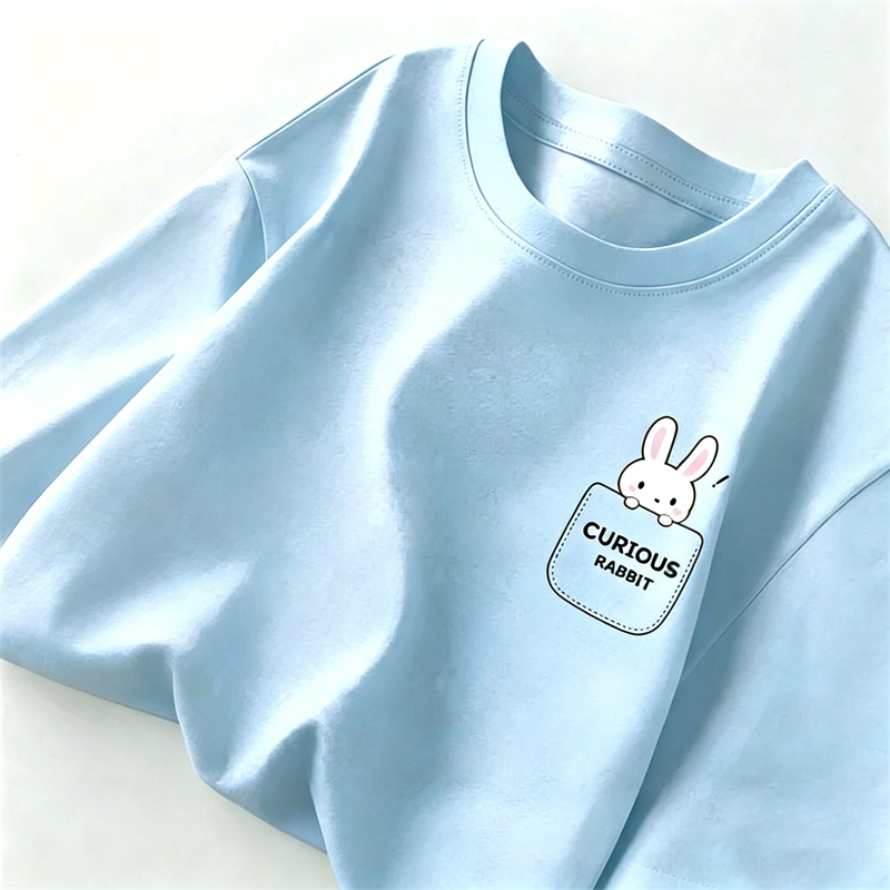 เสื้อน่ารักoversizeผ้าเสื้อแฟชั่น คอกลม แขนสั้น พิมพ์ลาย 'CURIOUS Rabbit' สไตล์ลำลอง ใส่สบาย【COD】 4.27