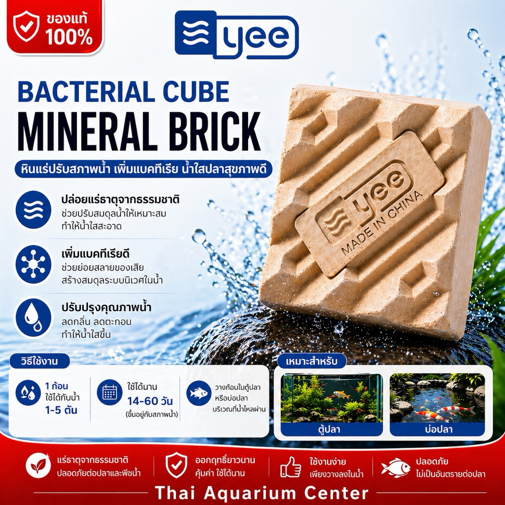 YEE Bacterial Cube Mineral Brick หินแร่แบคทีเรีย ปรับสภาพน้ำ ลดของเสีย น้ำใส (500g / 1 ก้อน)