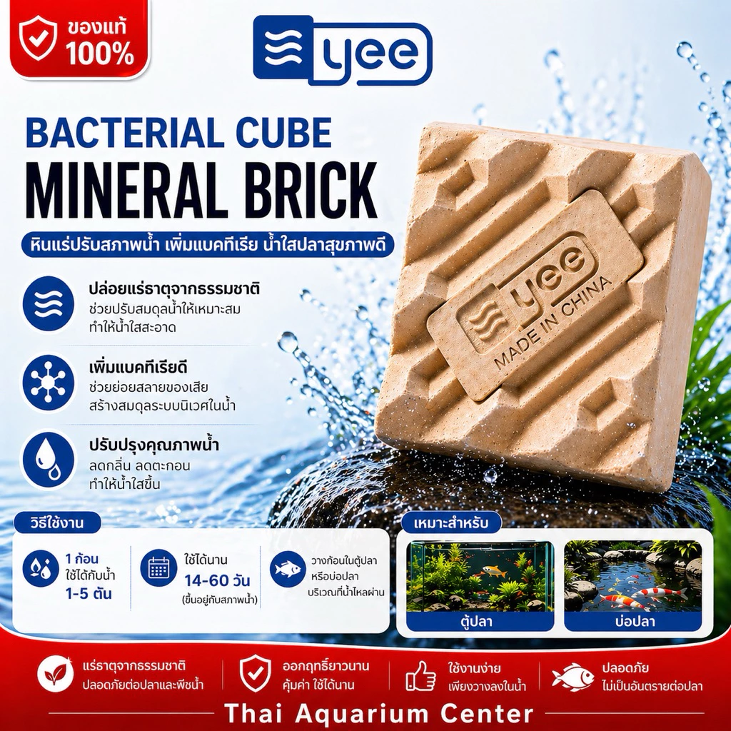 YEE Bacterial Cube Mineral Brick หินแร่แบคทีเรีย ปรับสภาพน้ำ ลดของเสีย น้ำใส (500g / 1 ก้อน)