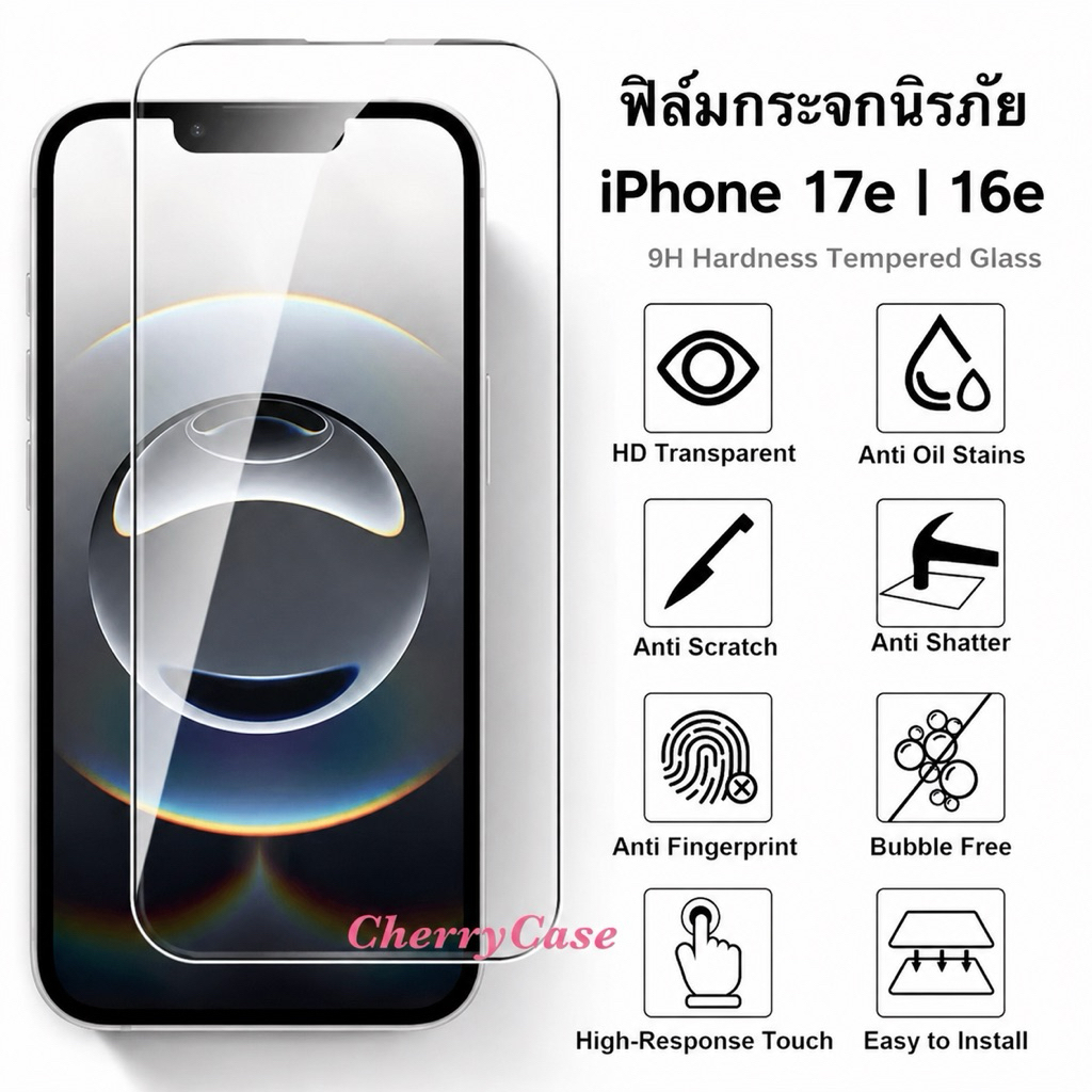ฟิล์มกระจกนิรภัย สำหรับ iPhone 17e | 16e  : ฟิล์มกระจกนิรภัยเต็มจอ