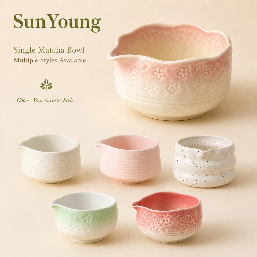 ถ้วยชงมัทฉะ 1 ชิ้น SunYoung ชามมัทฉะเซรามิก Matcha Bowl มีหลายแบบ Wave Sakura Spout Heart 🍵