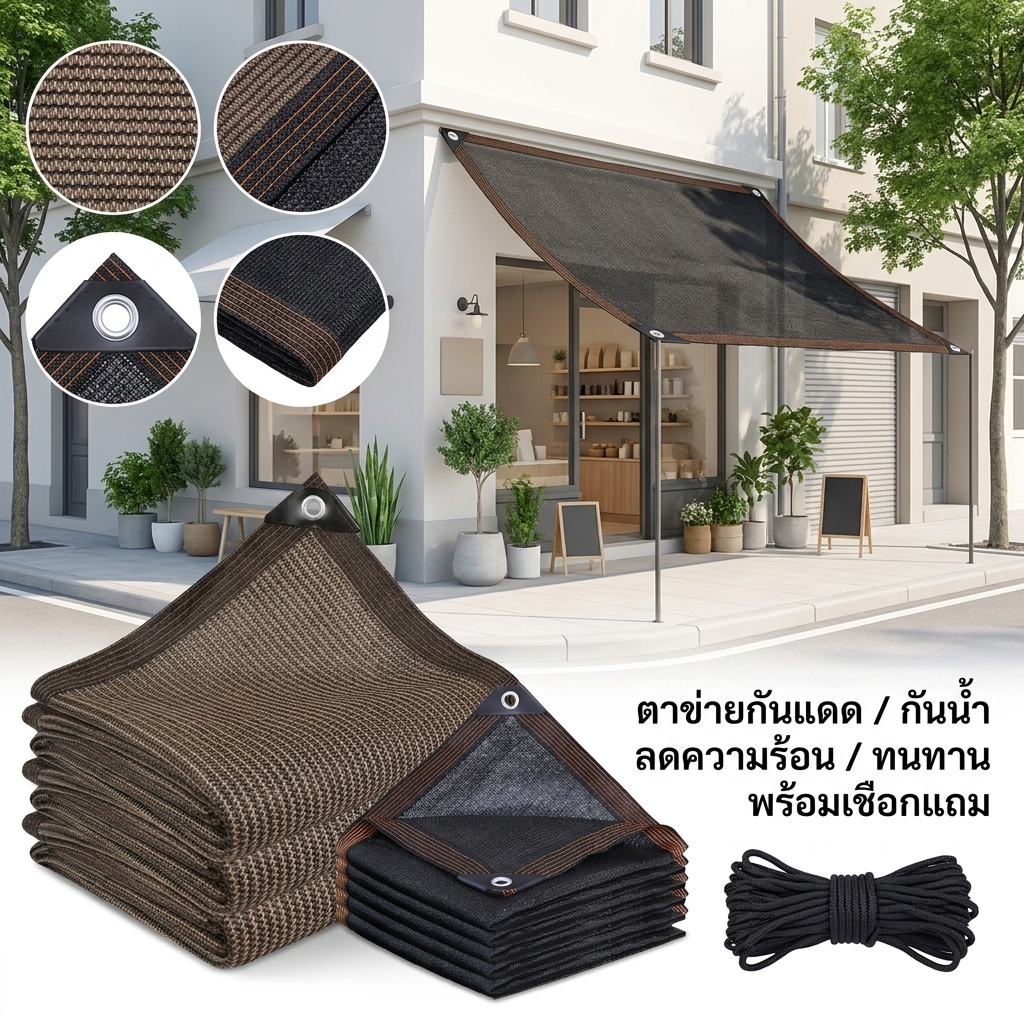 ตาข่ายกันแดดกลางแจ้ง HDPE สีดำ/สีน้ำตาล ขนาด 1×3 ถึง 4×5 ม. ป้องกันแดด ลดอุณหภูมิ เหมาะกับทุกพื้นที่กลางแจ้ง