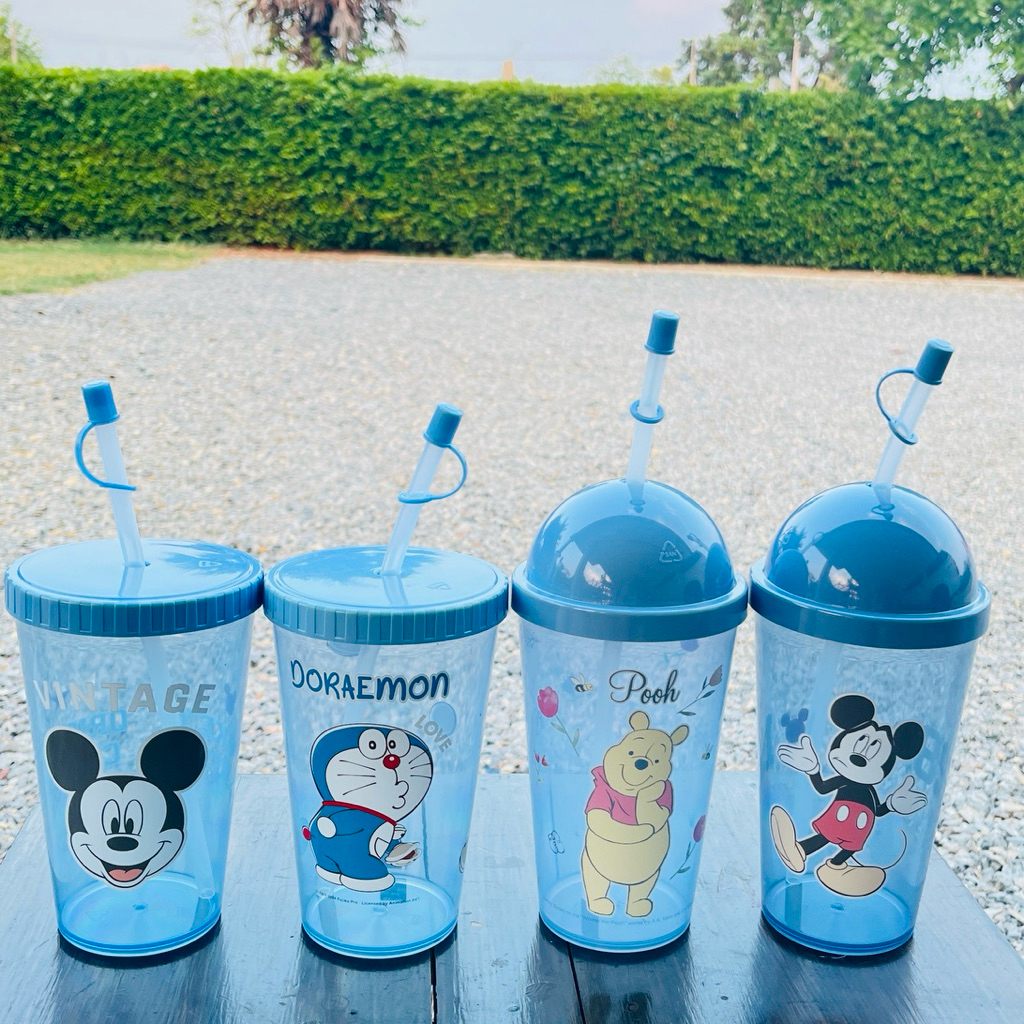 แก้วน้ำลายการ์ตูนความจุ650ml.มี2แบบฝาเรียบและฝาโดมพร้อมหลอดดูด