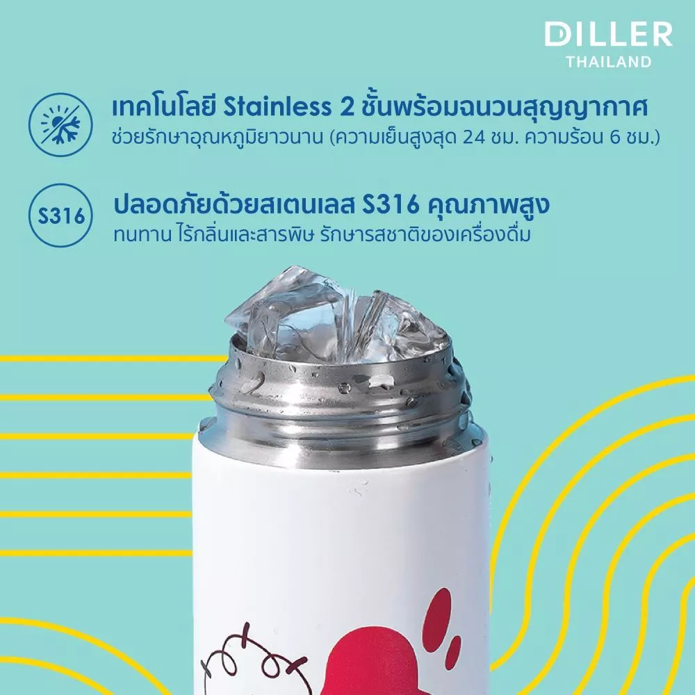 Diller Thailand Thermo Flask 480ml กระติกเก็บความเย็น/ร้อน ฝากดยกดื่มพร้อมล็อก สแตนเลส 2 ชั้นพร้อมฉนวนสูญญากาศ ส่งจากกทม thumbnail 6