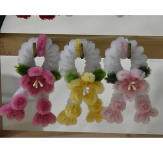 พวงมาลัยจิ๋วดอกไม้ลวดกำมะหยี่ สีพาสเทล งานฝีมือสุดคิ้วท์