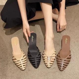 พร้อมส่ง【5209】 รองเท้าคัทชูส้นแบนหัวแหลมเปิดส้นเท้า เท้ายาวใส่ได้ ควร+1เพิ่มจะได้ไม่คับ tobo
