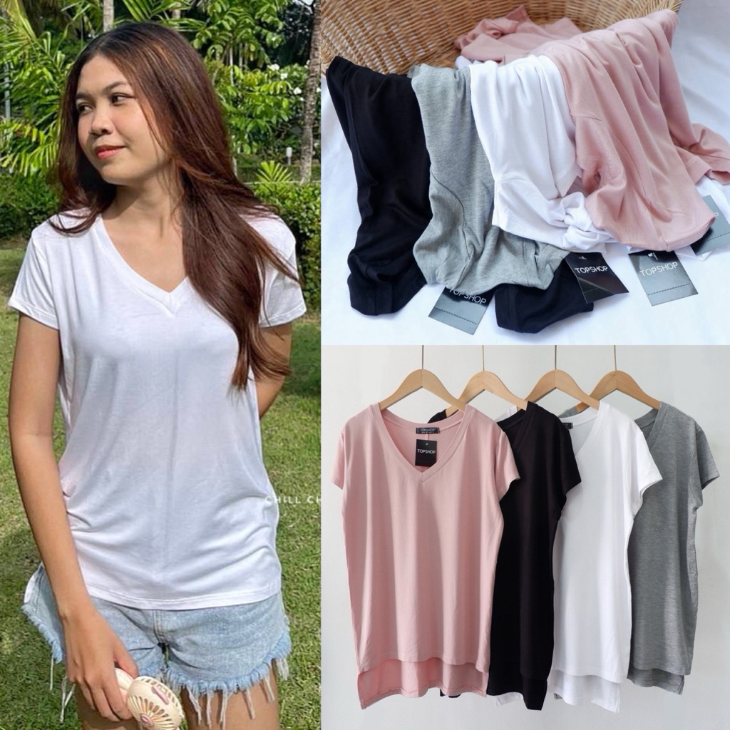 เสื้อยืดคอวีหน้าสั้น หลังยาว ผ้าเรย่อนเนื้อนิ่มเด้ง