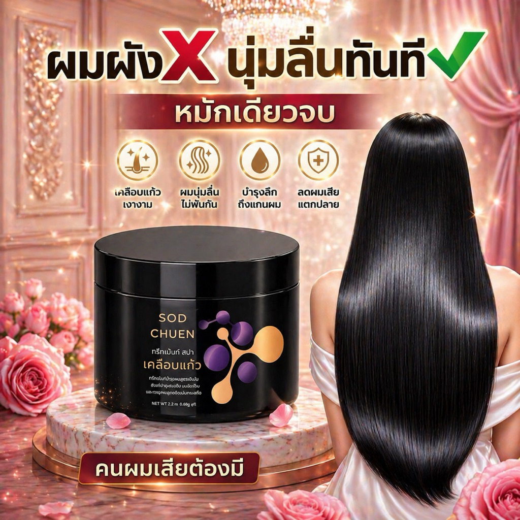 SOD CHUEN Treatmentทรีทเม้นต์บำรุงผม เส้นผมที่แห้งเสีย แตกปลาย ให้กลับมานุ่มลื่น เงางาม มีน้ำหนัก  บำรุงล้ำลึก