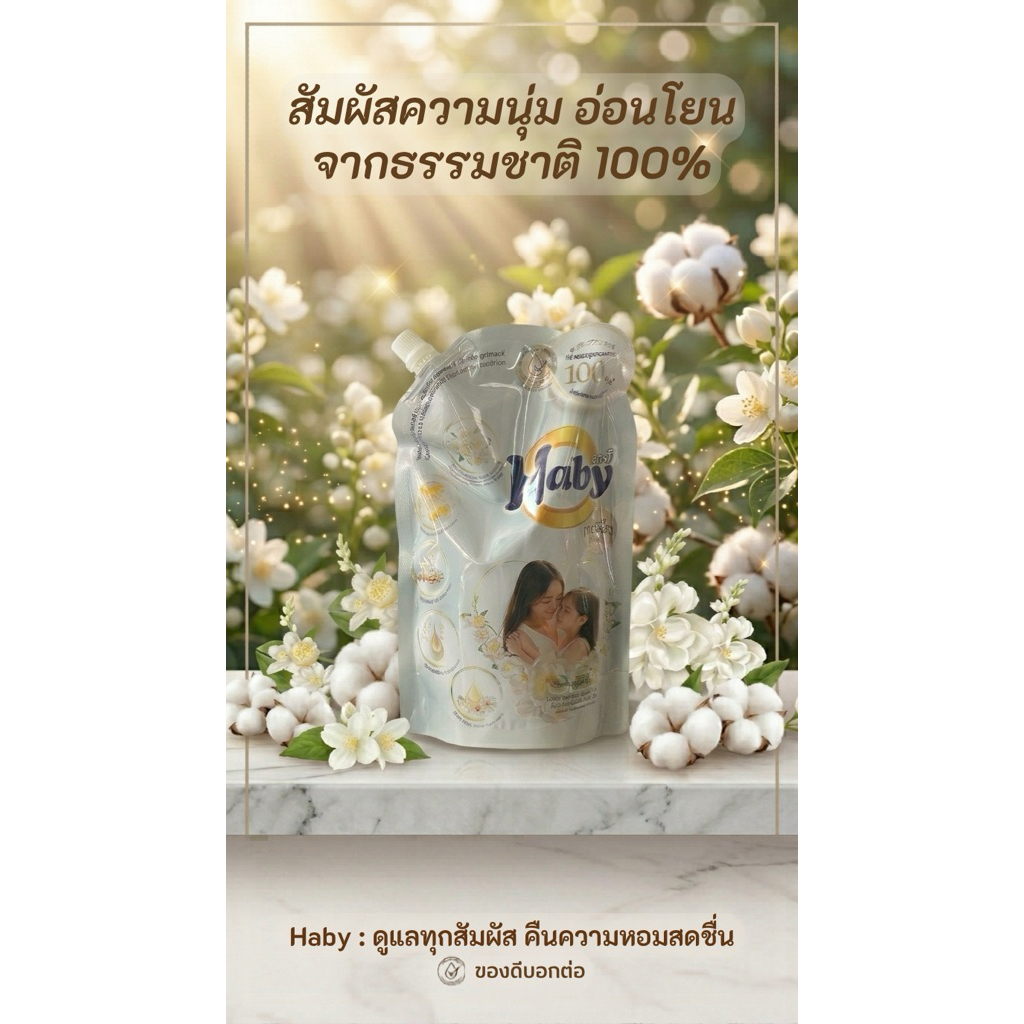 Haby น้ำยาปรับผ้านุ่มซีรี่ย์แคริ่งบูสเตอร์สูตรเข้มข้นพิเศษ 20 เท่า ขนาด 500มล.