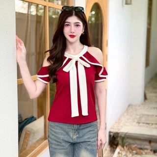 เสื้อแฟชั่น ทรูโทน แขนสั้น ดีเทลปาดไหล่ แต่งโบว์หน้า กระดุมหลัง เรียบหรู ใส่แมท LG145