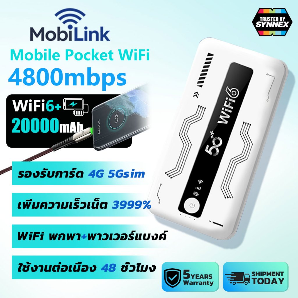 ✅WiFi พกพา+พาวเวอร์แบงค์ 2in1✅เราเตอร์ใส่ซิม powerbank 4G/5G  รองรับซิมทุกเครือข่าย โมบายไวไฟ พ็อกเก็ตไวไฟ 20000mah