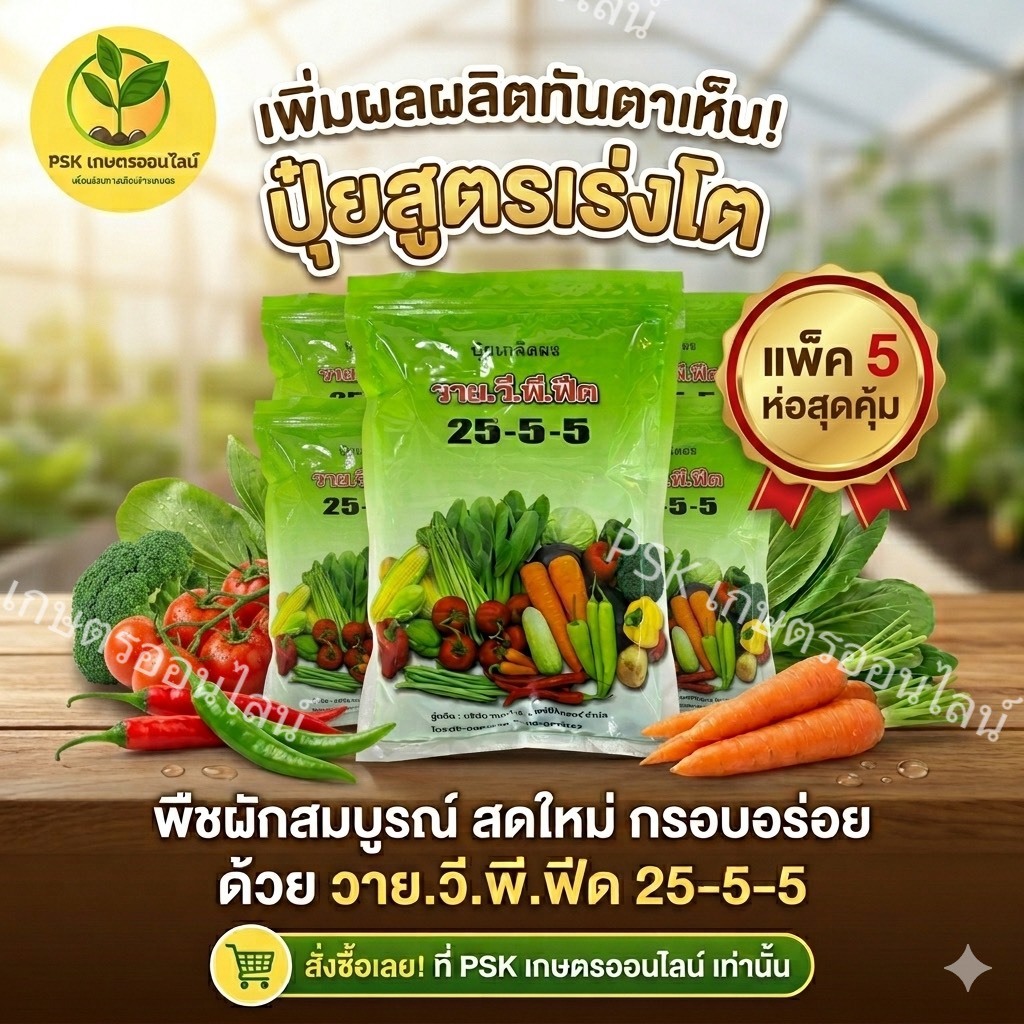 ***(แพ็ค5ห่อ)***ปุ๋ยเกล็ดผง วาย.วี.พี.ฟีด #สูตร25-5-5 ปุ๋ยบำรุงต้นไม้และพืชผักชนิดเกร็ดผง ขนาด 1 กิโลกรัม การันตีคุณภาพ