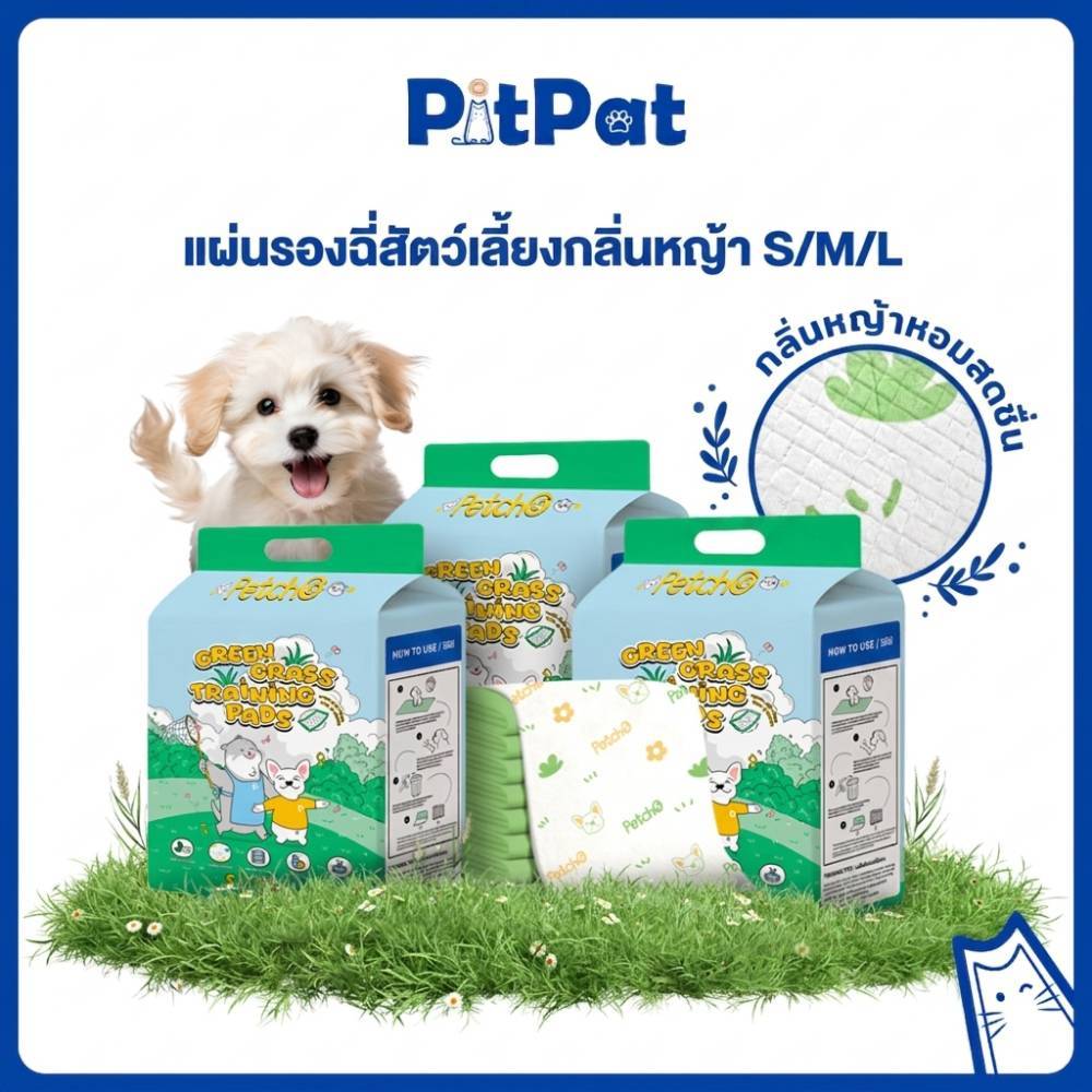 Pitpat （Petcho）แผ่นรองฉี่สัตว์เลี้ยง แผ่นซับฉี่หมา กลิ่นหญ้าสดชื่น ดูดซับไว ลดกลิ่น กันซึม ไม่รั่ว สำหรับฝึกขับถ่าย