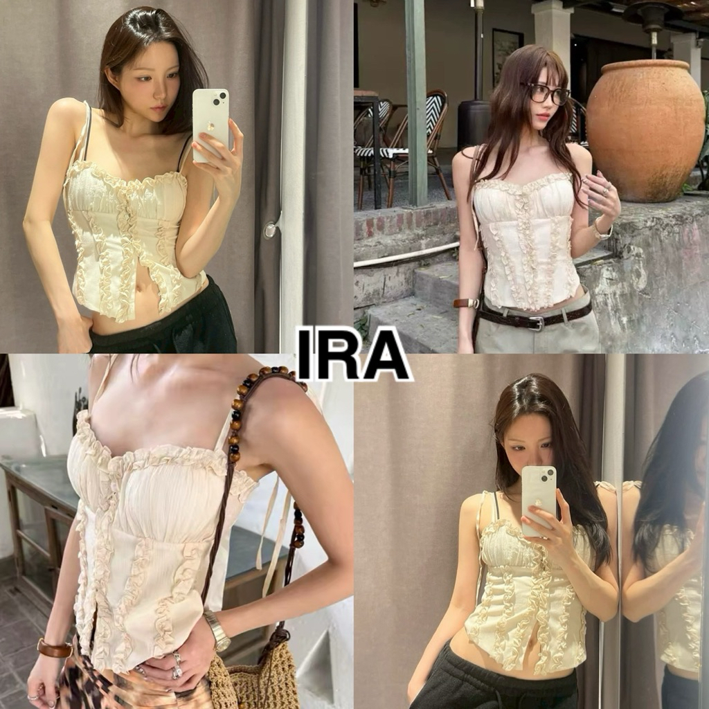 BY IRA (2026-137) Sierra Top เสื้อสายเดี่ยวสตรีชั้นตกแต่งสั้น ระบายทั้งตัว สไตล์ใหม่สำหรับฤดูใบไม้ผลิ