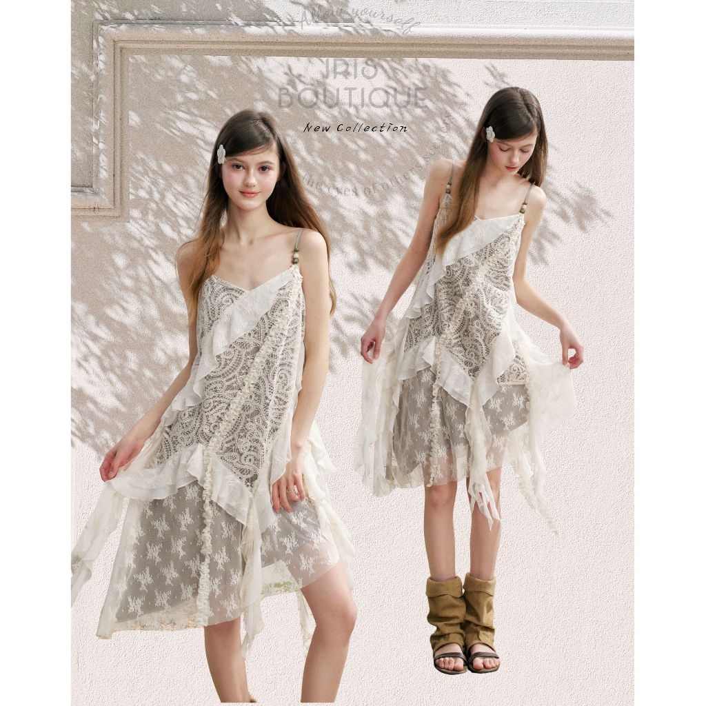 Original Design IRIS BOUTIQUE Spring2 ID73893 Lace Cascade Cami Dress เดรสสายเดี่ยวผ้าลูกไม้ฉลุลายปักนูนแต่งเลเยอร์ระบาย