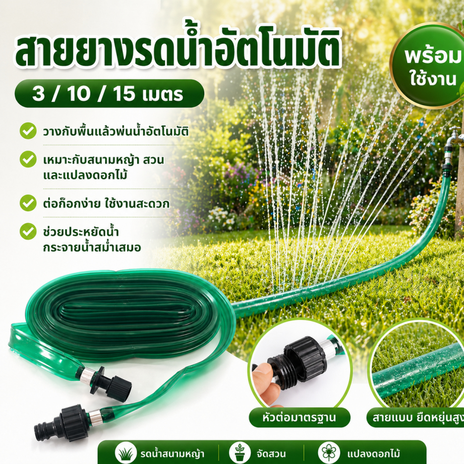 ท่อชลประทานรดน้ำอัตโนมัติ 3/10/15 ม. สายยางรดน้ำต้นไม้ ท่อน้ำหยด ประหยัดน้ำ สำหรับสวน สนามหญ้า แปลงดอกไม้