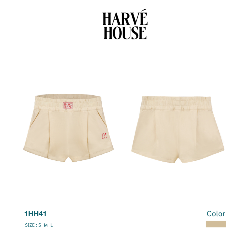 Harve House | Boxer Shorts กางเกงขาสั้นทรง boxer ดีไซน์ clean minimal Label patch เอว + โลโก้ “h” ปัก ใส่สบายทุกวัน