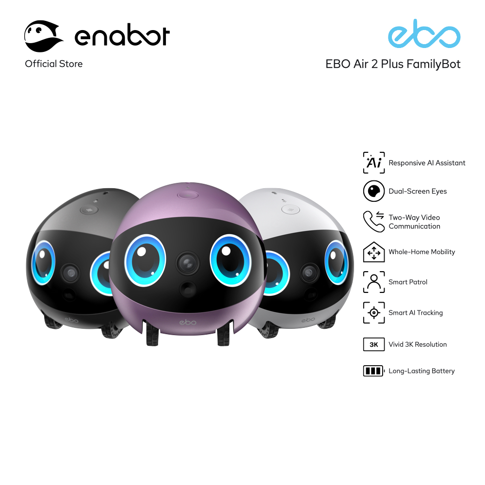 Enabot หุ่นยนต์กล้องอัจฉริยะ EBO Air 2 Plus FamilyBot ลาดตระเวนอัจฉริยะด้วย AI เคลื่อนไหวอัตโนมัติ