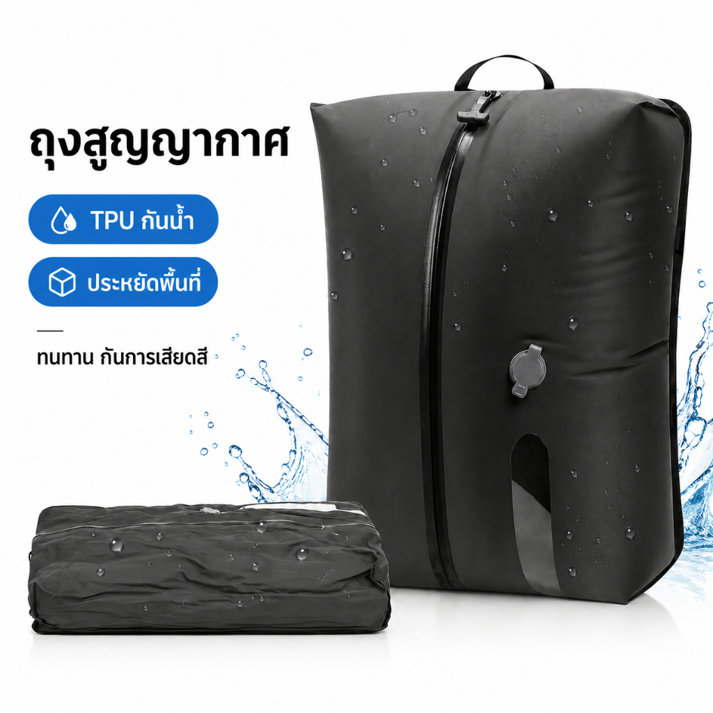 ส่งจากไทย ถุงบีบอัดสูญญากาศ IP67 กันน้ำ TPU พร้อมปั๊มลม Type-C ใช้ซ้ำได้ สำหรับเดินทาง แคมป์ปิ้ง ประหยัดพื้นที่